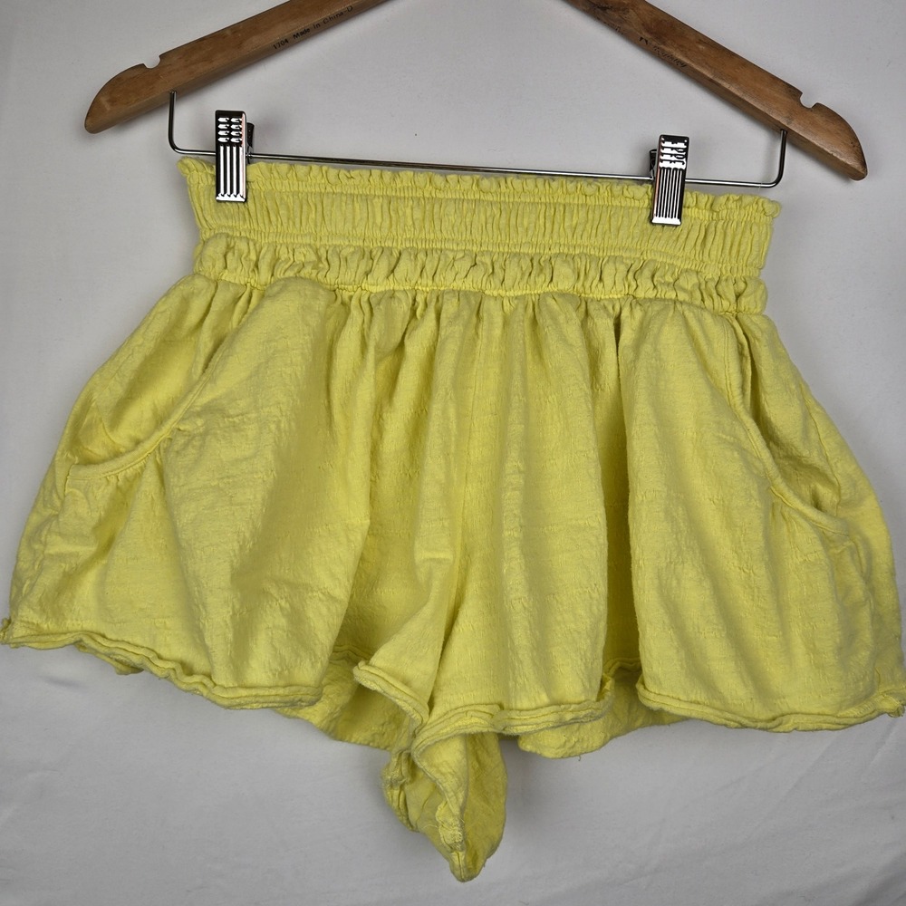 Daily Practice Anthropologie Yellow Smocked High Waist Textured Shorts XSP
